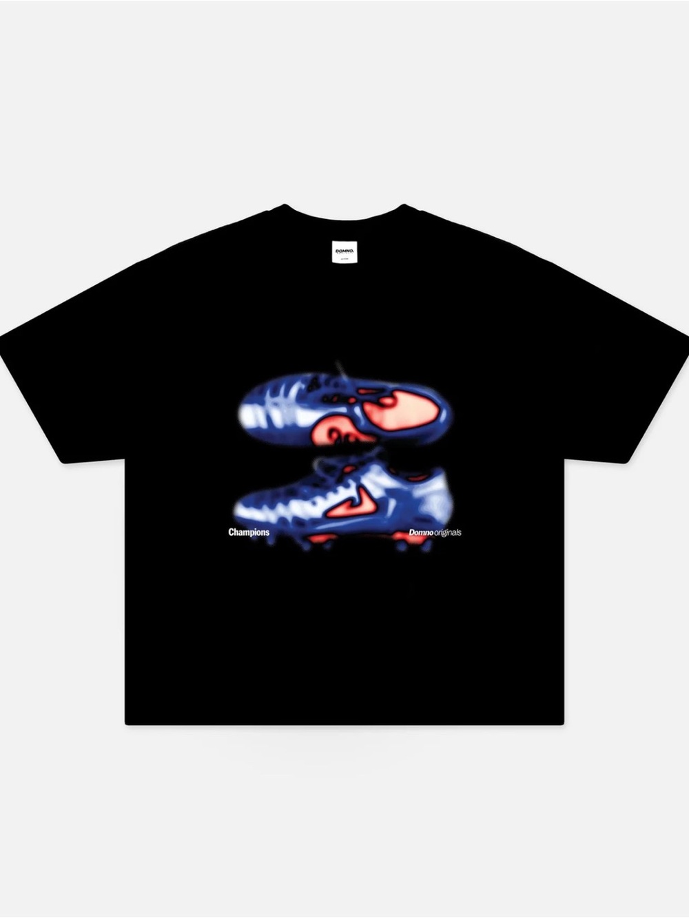 Black Graphic Tee with Blue & Orange Cleat Print by Unknown